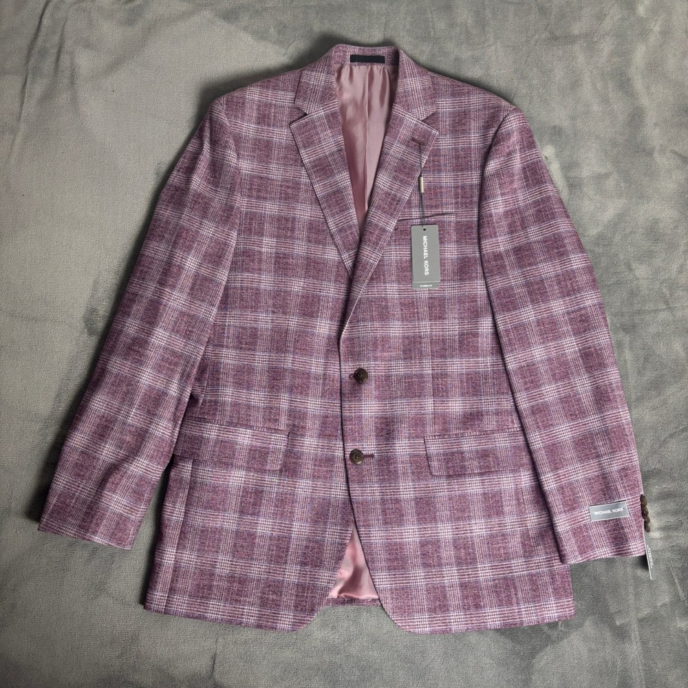 NWT Michael Kors Mens 40L Plaid Sport Coat Blazer Purple Plaid Classic Fit
